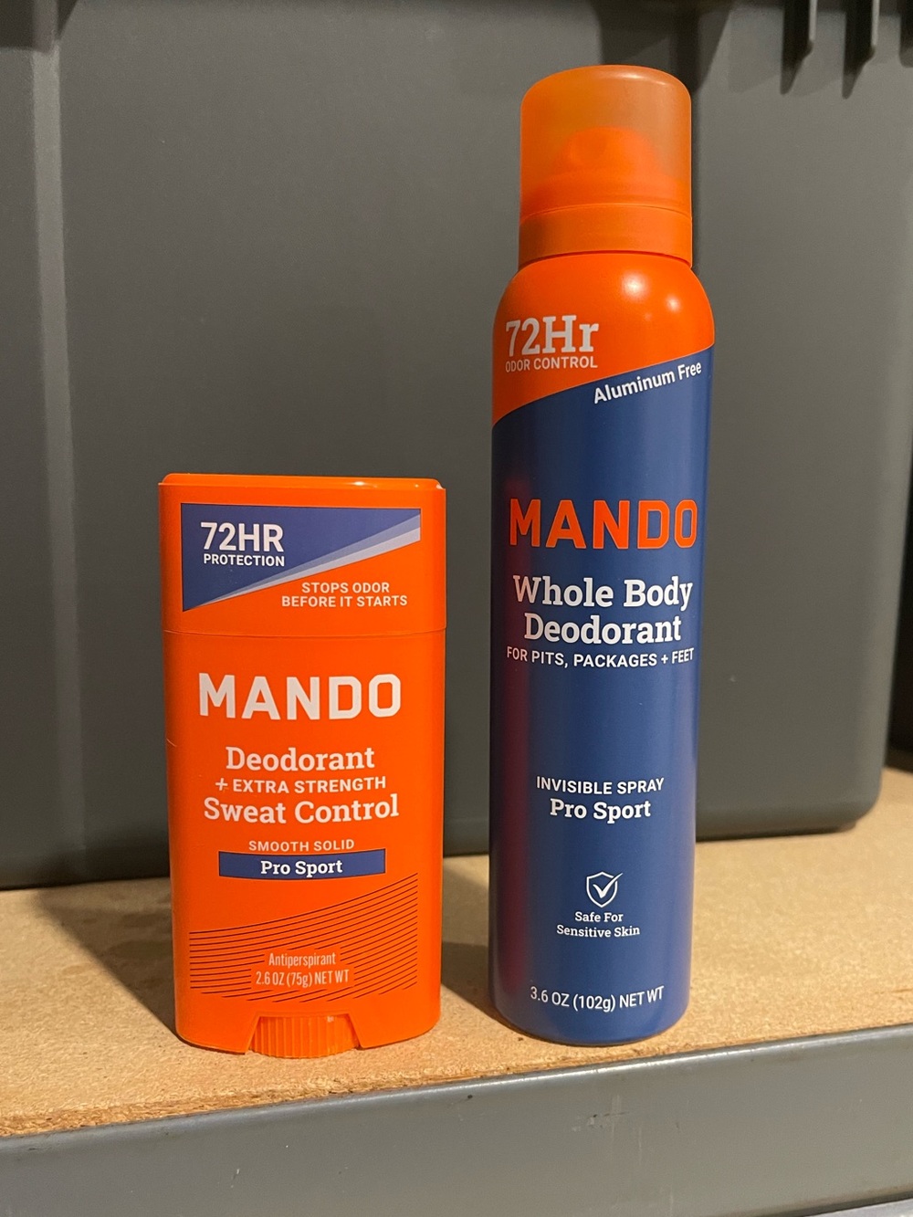 MANDO Pro Sport Deodorant Stick 2.6 oz + Invisible Spray 3.6 oz Aluminum-Free
